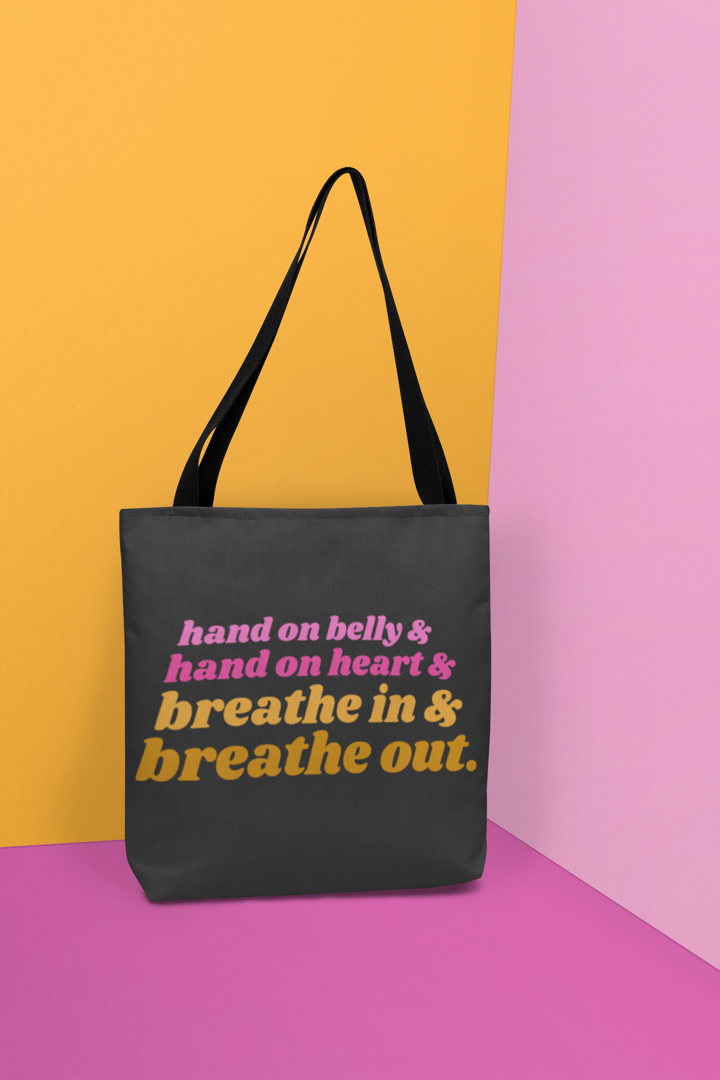 The Breathe Out tote bag. Created by Yoga and Mahogany.